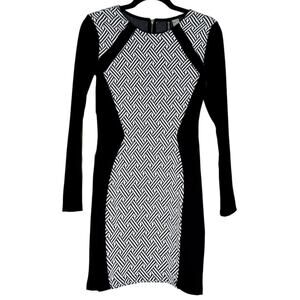 H&M Divided Bodycon Mini Dress Black White Geometric Long Sleeve Sz 8